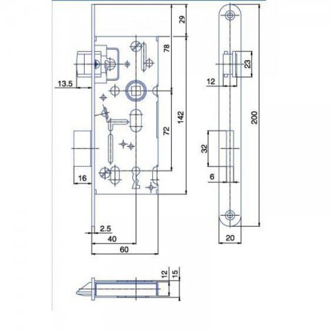 Zámek zadlabací K103 BB/72 L PZN čelo žlutý pozink