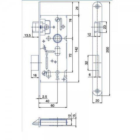 Zámek zadlabací K103 BB/72 L PZN čelo žlutý pozink