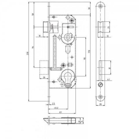 zámek zadlabací 02-06 PZ/90 P/L BZN/1