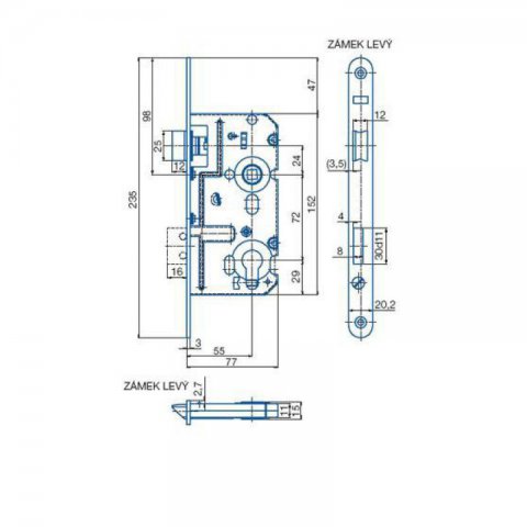 Zámek zadlabací K221 PZ/72 P BZN/1