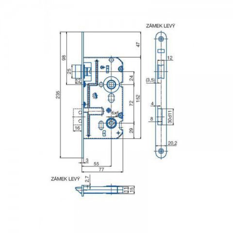 Zámek zadlabací K222 WC/72 L BZN/1