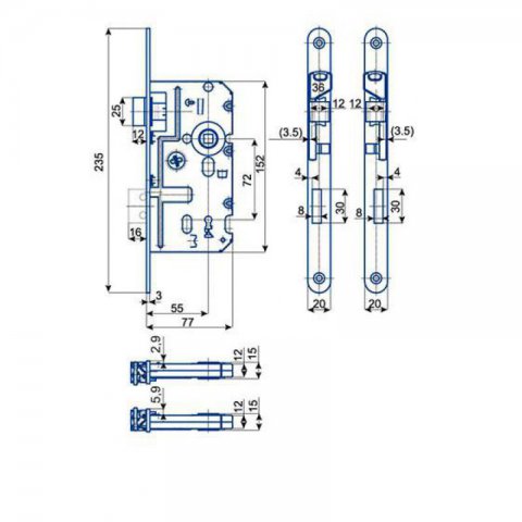 Zámek zadlabací K220 L BB/72 ZN/1